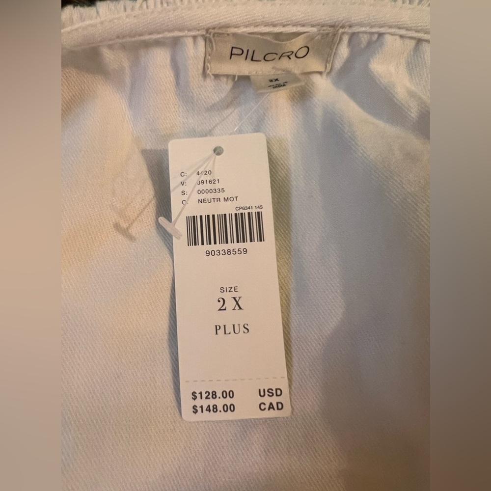 Embroidered White Ruffle-Sleeve Button Front Top - Picture 12 of 12